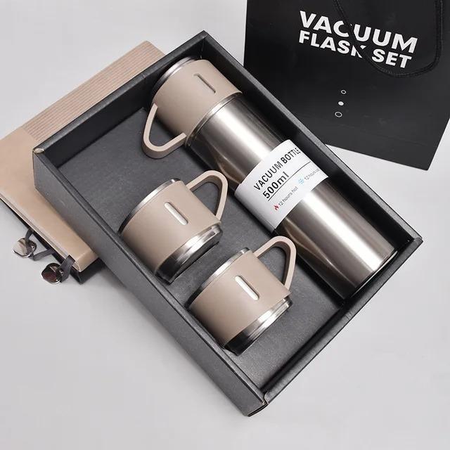 Elite 3-Cup Vacuum Flask Premium Gift Set - 500ml (Hot & Cold)